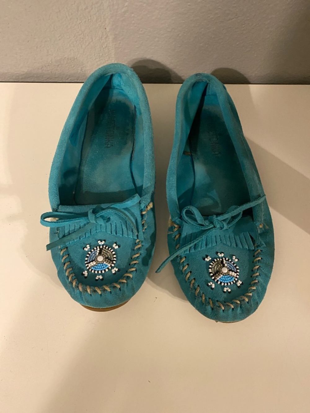 Minnetonka Turquoise Beaded Fringe Moccasins